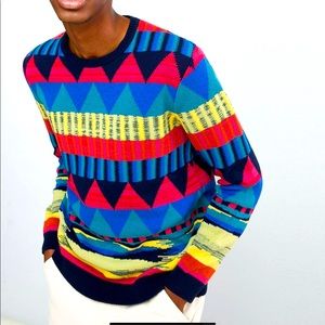 ASOS DESIGN Knitted Sweater w/ Geo Rainbow Pattern